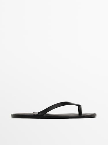 Zara Leather sandals with toe divider - Black