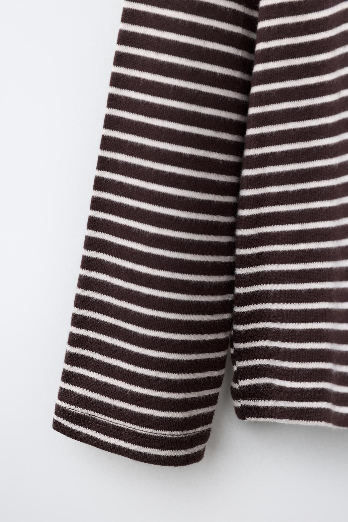 Детская футболка Zara Striped Turtleneck, цвет: Шоколадный коричневый — фото 4