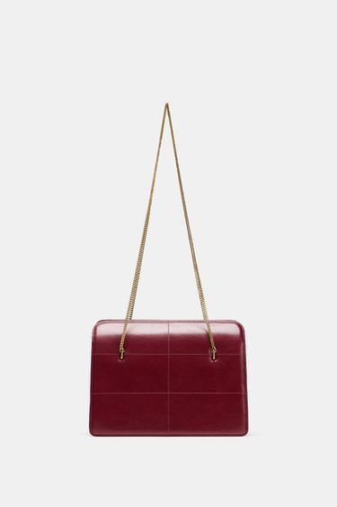 LEATHER SHOULDER BAG - Red by Zara