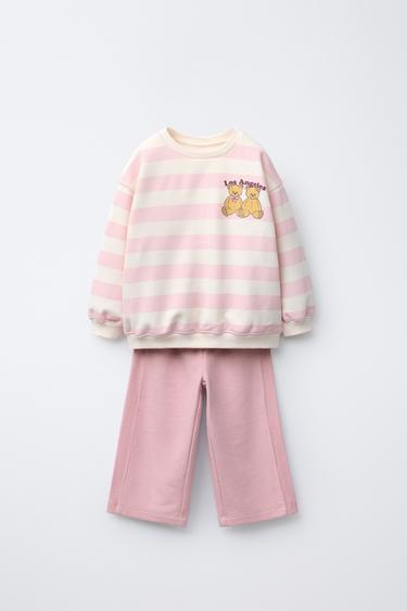 TOTAL LOOK سويت شيرت مخطط وبنطلون واسع وقصير - مارينجو by Zara