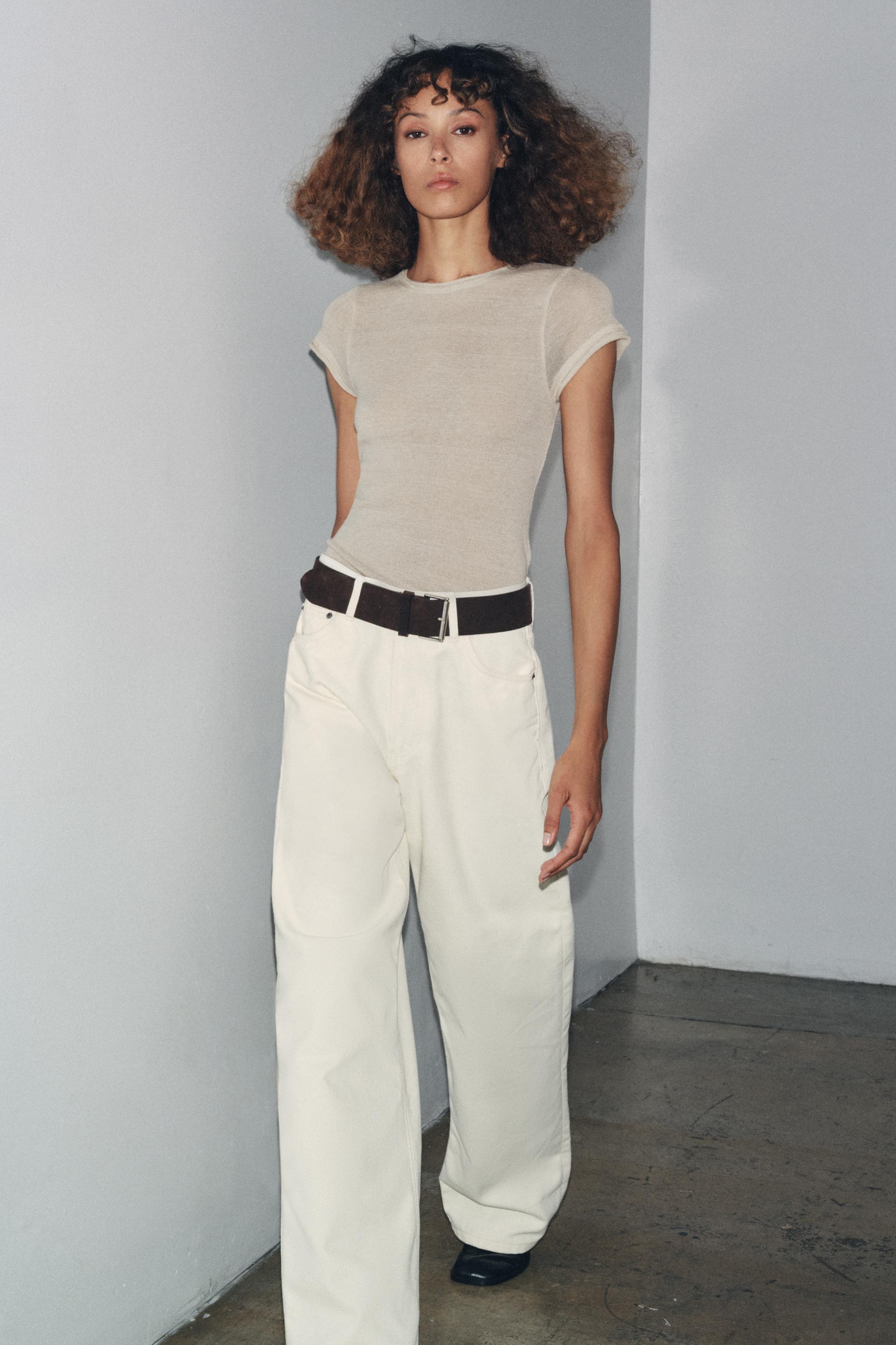 ウール混ショートスリーブTシャツ - エクリュ | ZARA Japan / 日本