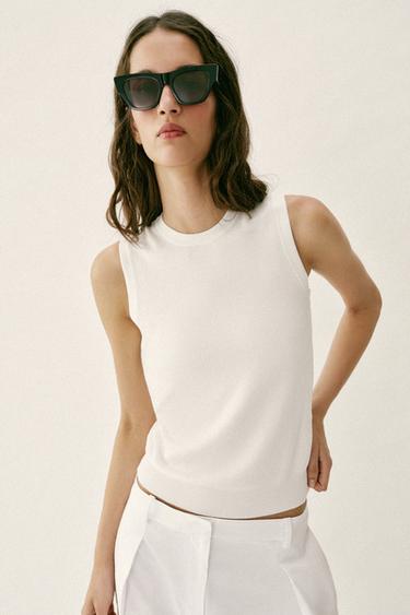 Zara SLEEVELESS KNIT TOP - White