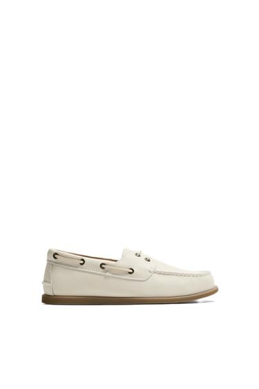Zara LEATHER BOAT SHOES - White