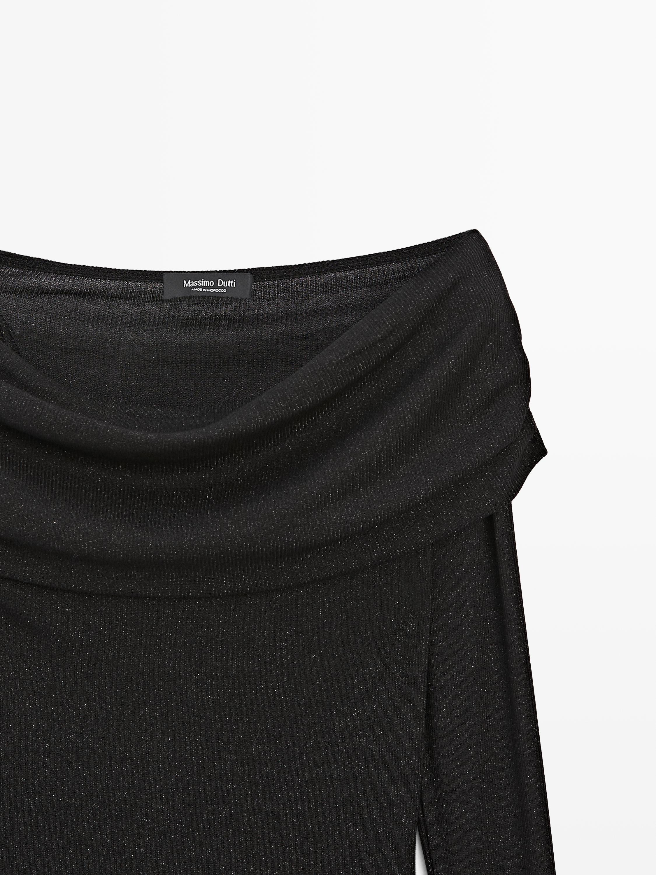 Long-sleeved ribbed T-shirt with metallic finish