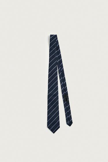 100% SILK STRIPED TIE - Navy blue by Zara