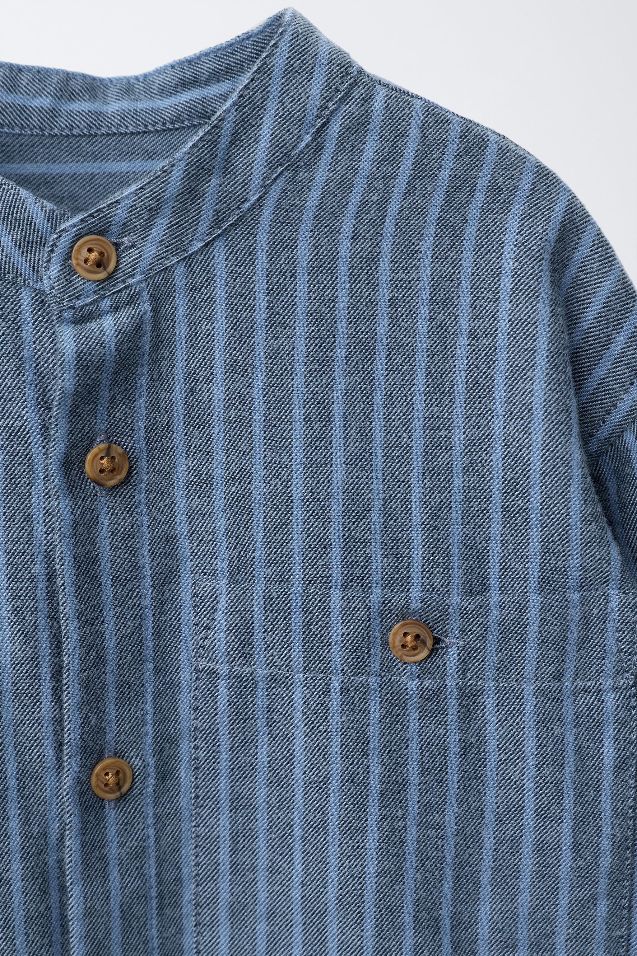 STRIPED MANDARIN COLLAR SHIRT