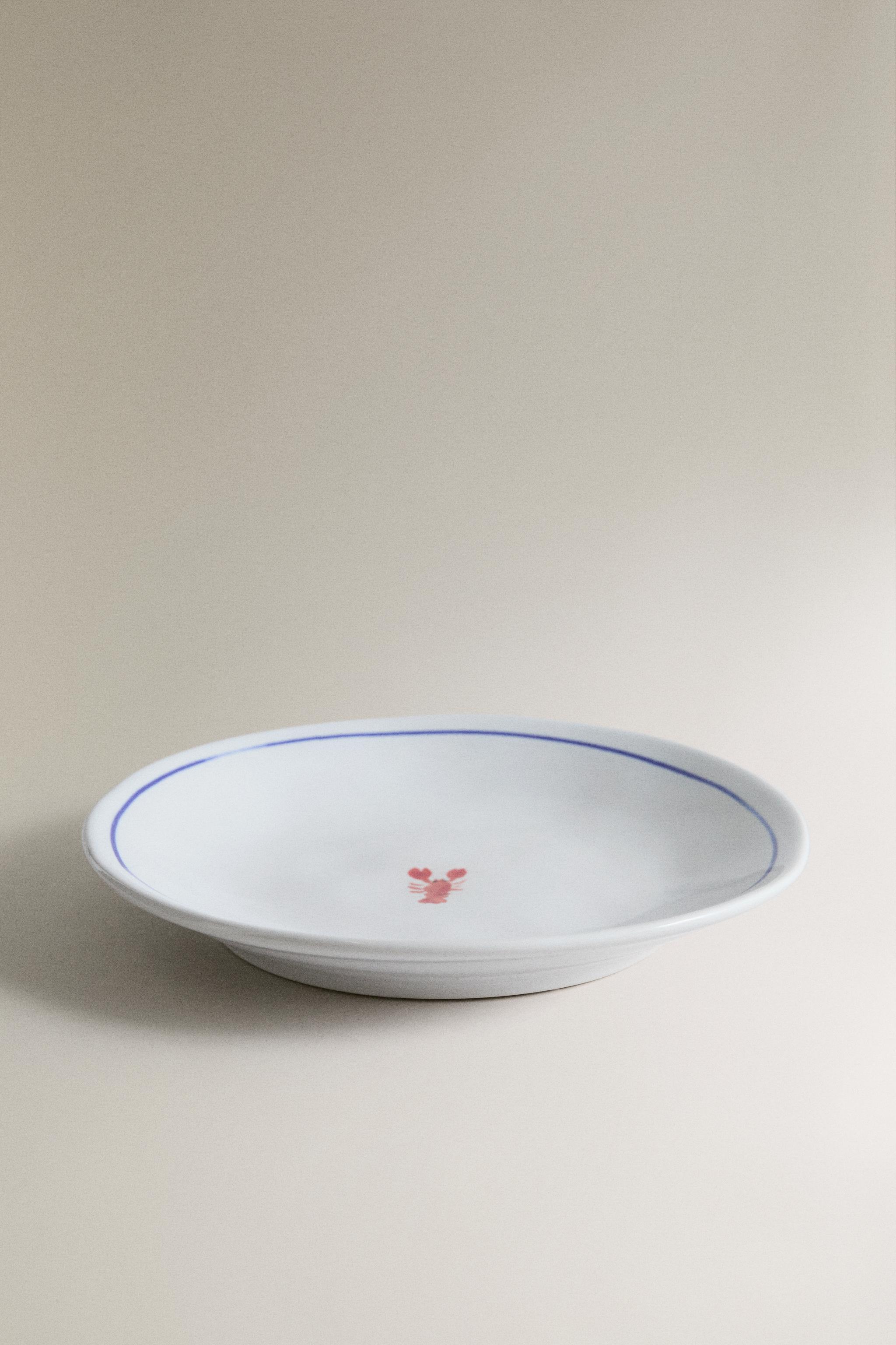 MARINE ANIMAL STONEWARE SIDE PLATE — Blue / White