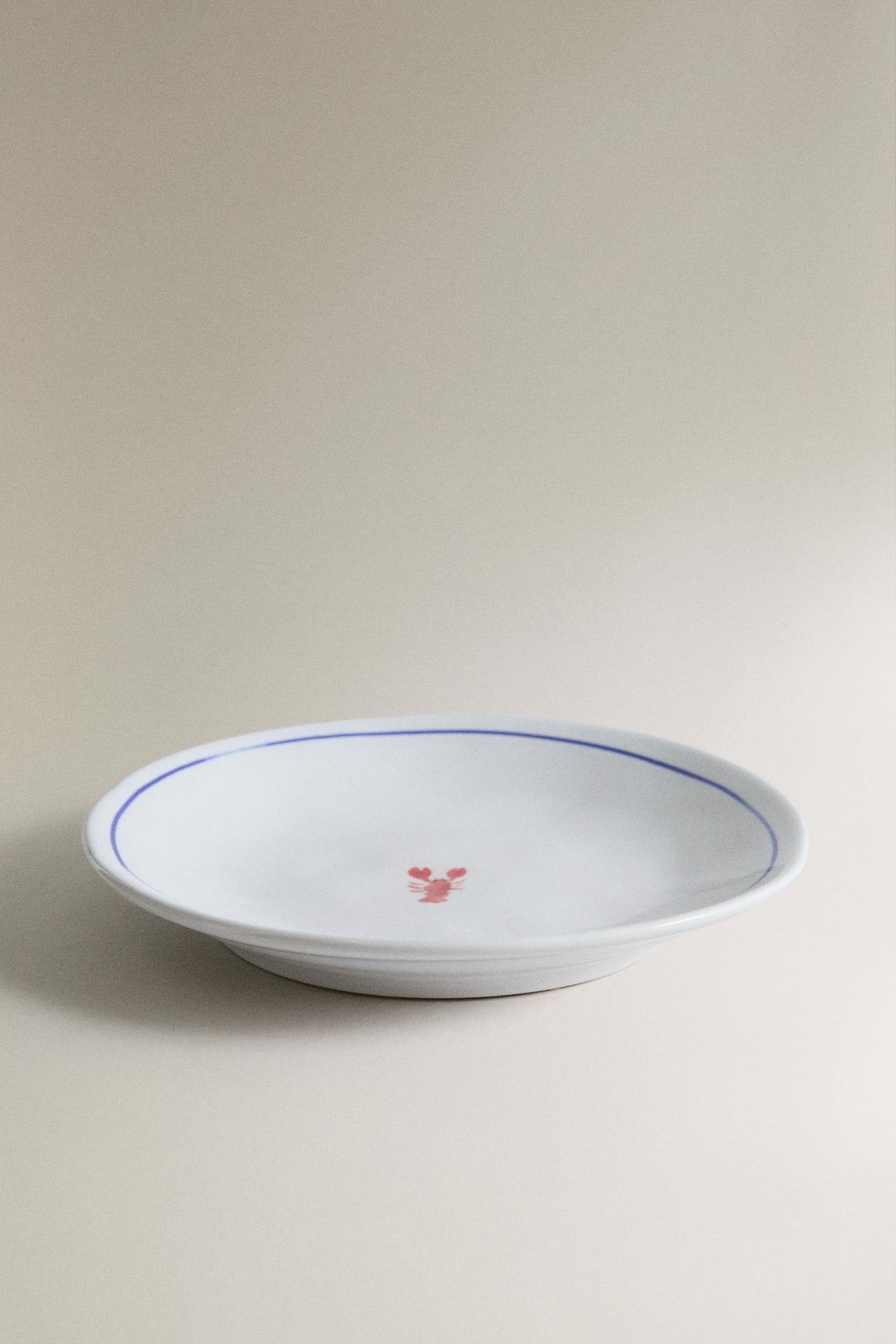 MARINE ANIMAL STONEWARE SIDE PLATE — Blue / White