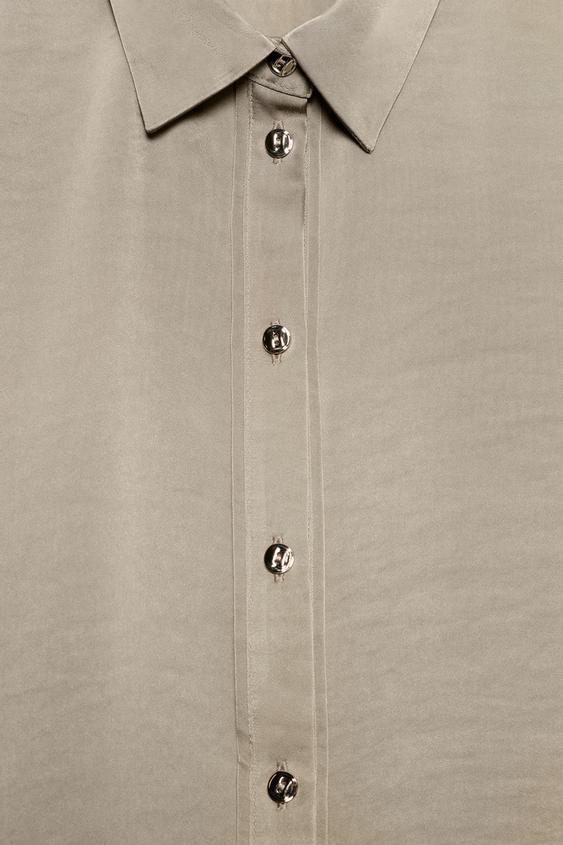 GOLD BUTTON SATIN SHIRT - Light khaki by Zara - Image 7