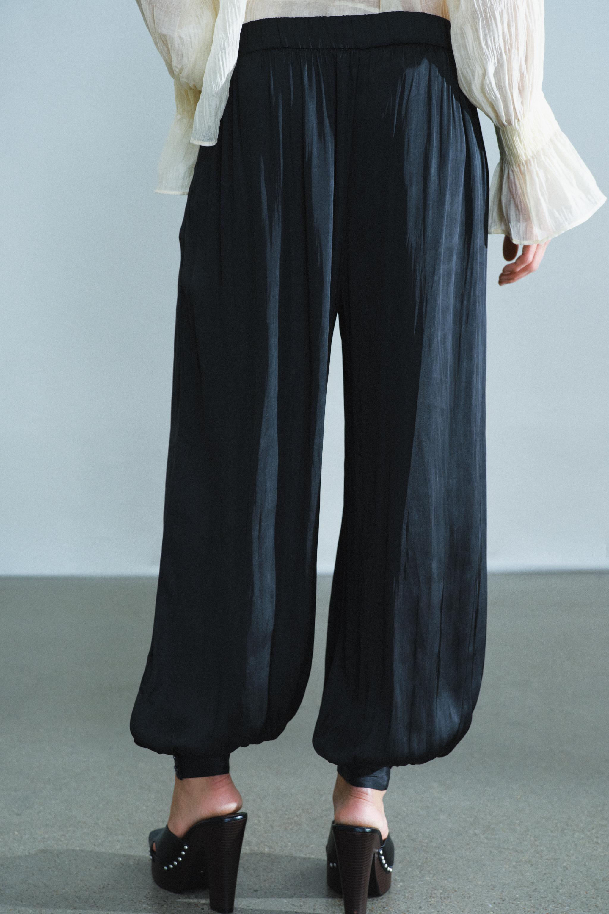Zara SATEN YÜZEYLİ ZW COLLECTION ŞALVAR PANTOLON görsel 3