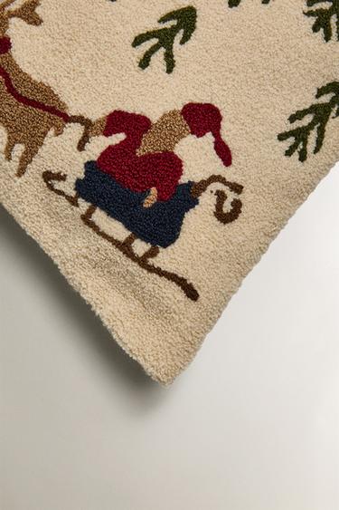 CHRISTMAS SNOWY HOUSE CUSHION COVER - Blue by Zara - Image 1