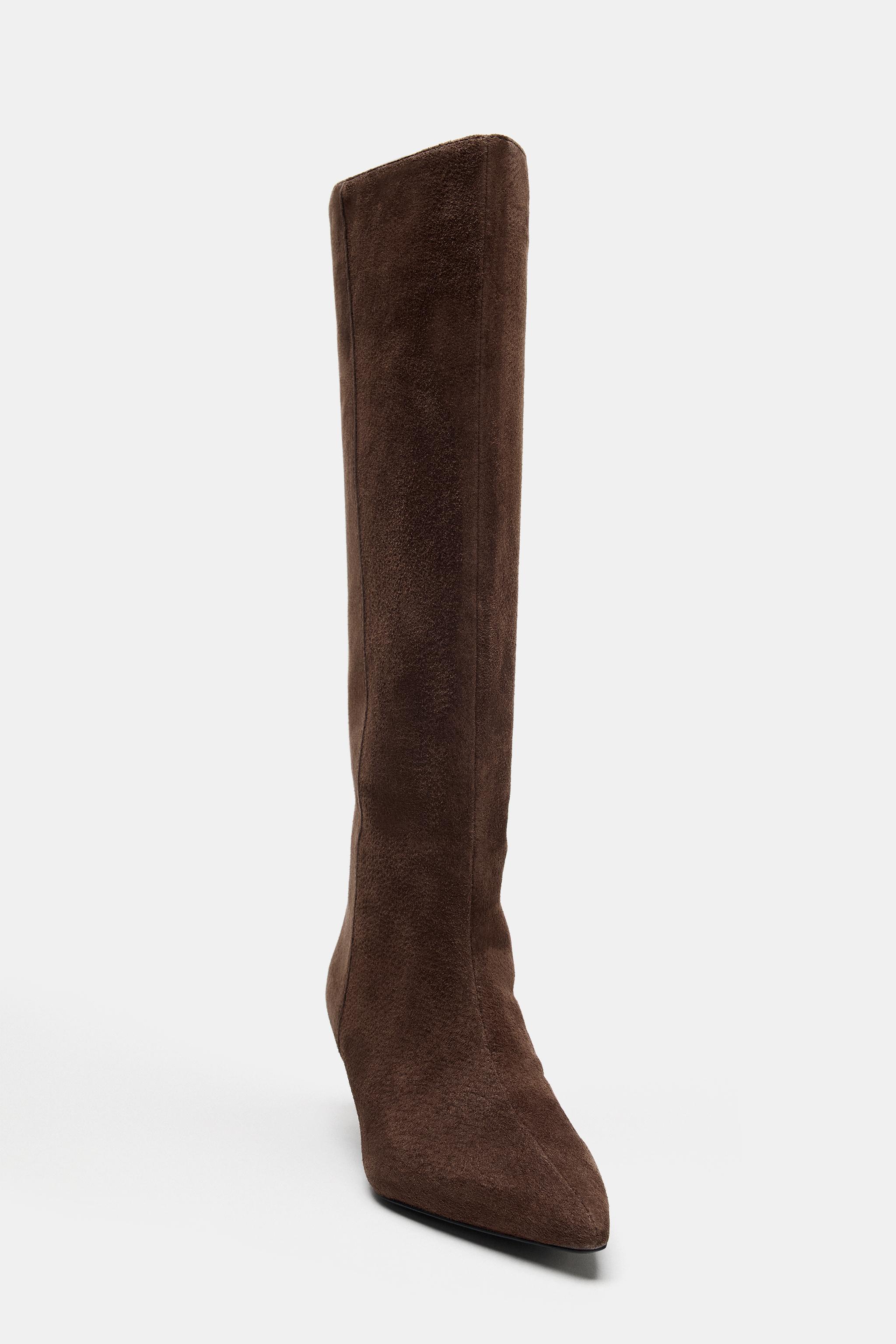 Женские ботинки Zara LEATHER KITTEN HEEL BOOTS — фото 6