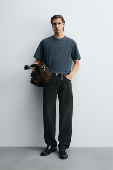 تيشرت REGULAR FIT بيزك - أزرق غامق by Zara