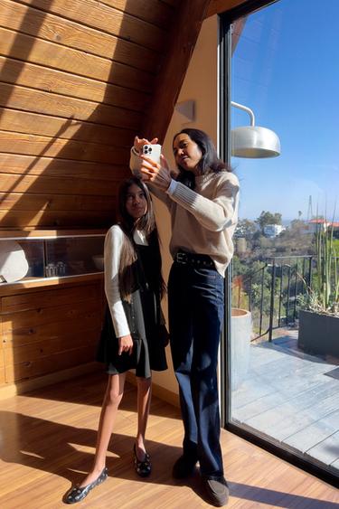 PINAFORE DRESS WITH STUDS AND RIBBED T-SHIRT - Black by Zara