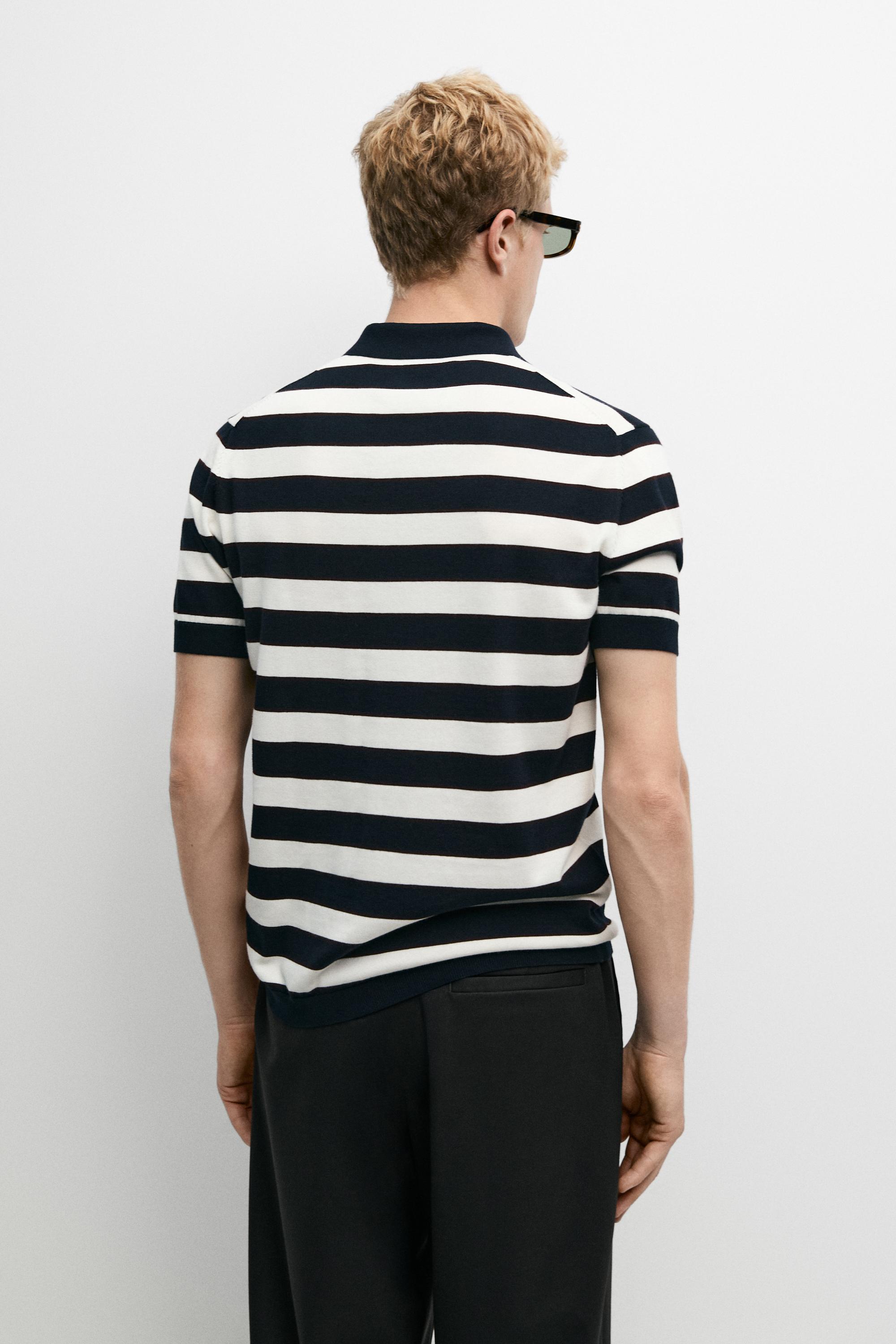 100% cotton striped knit polo shirt