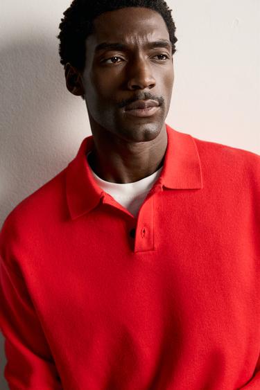 RELAXED FIT SOFT KNIT POLO SHIRT - Red by Zara