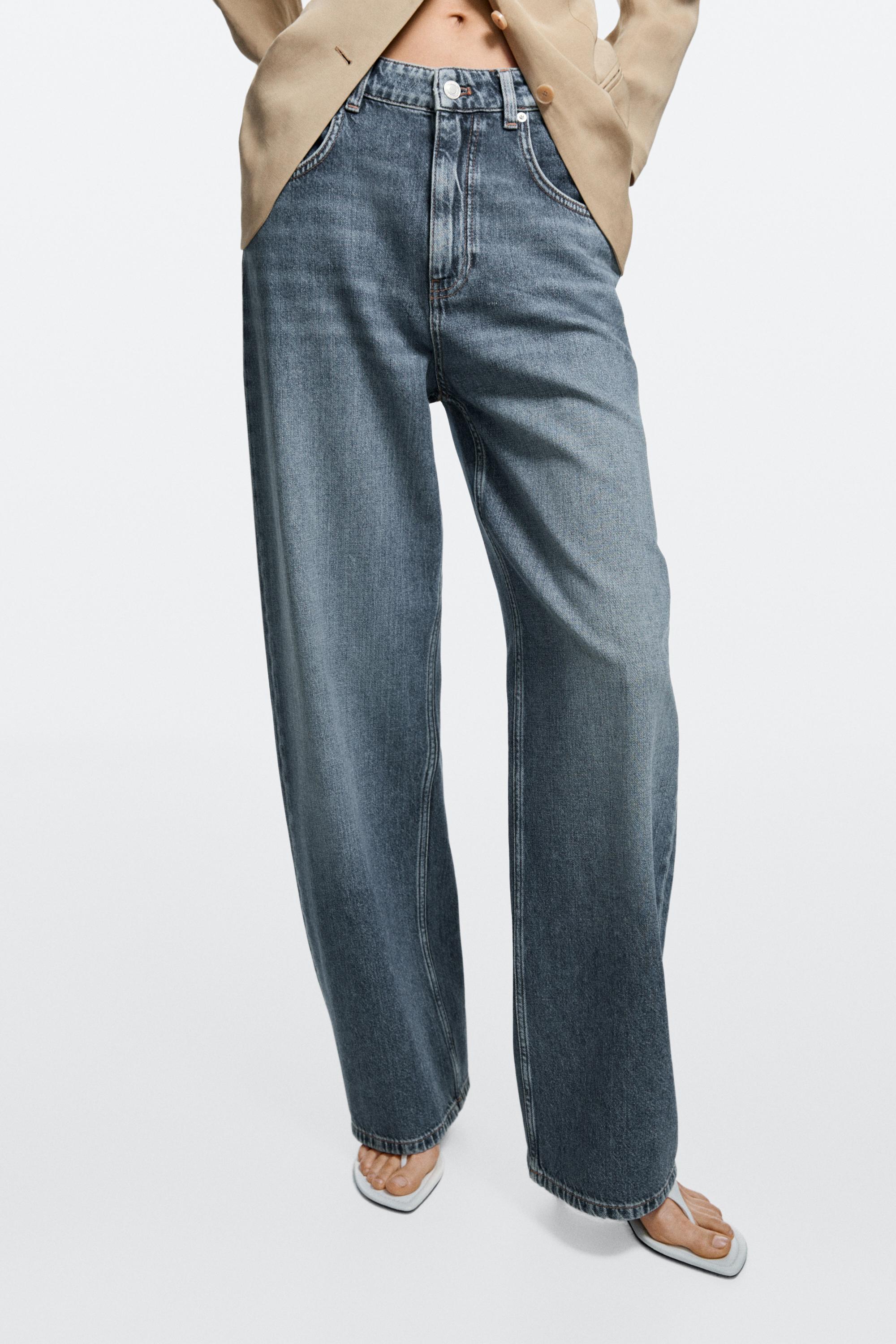 Mid-waist barrel fit jeans — Mid-blue