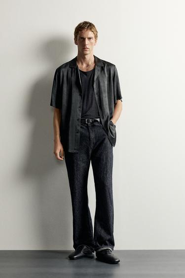 WASHED-EFFECT SATIN PRINT SHIRT - Dark grey by Zara - Image 0
