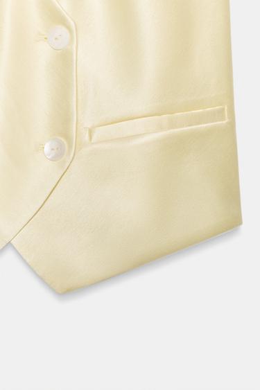 GILET SATINÉ À DEUX RANGÉES DE BOUTONS - Jaune clair de Zara - Image 7