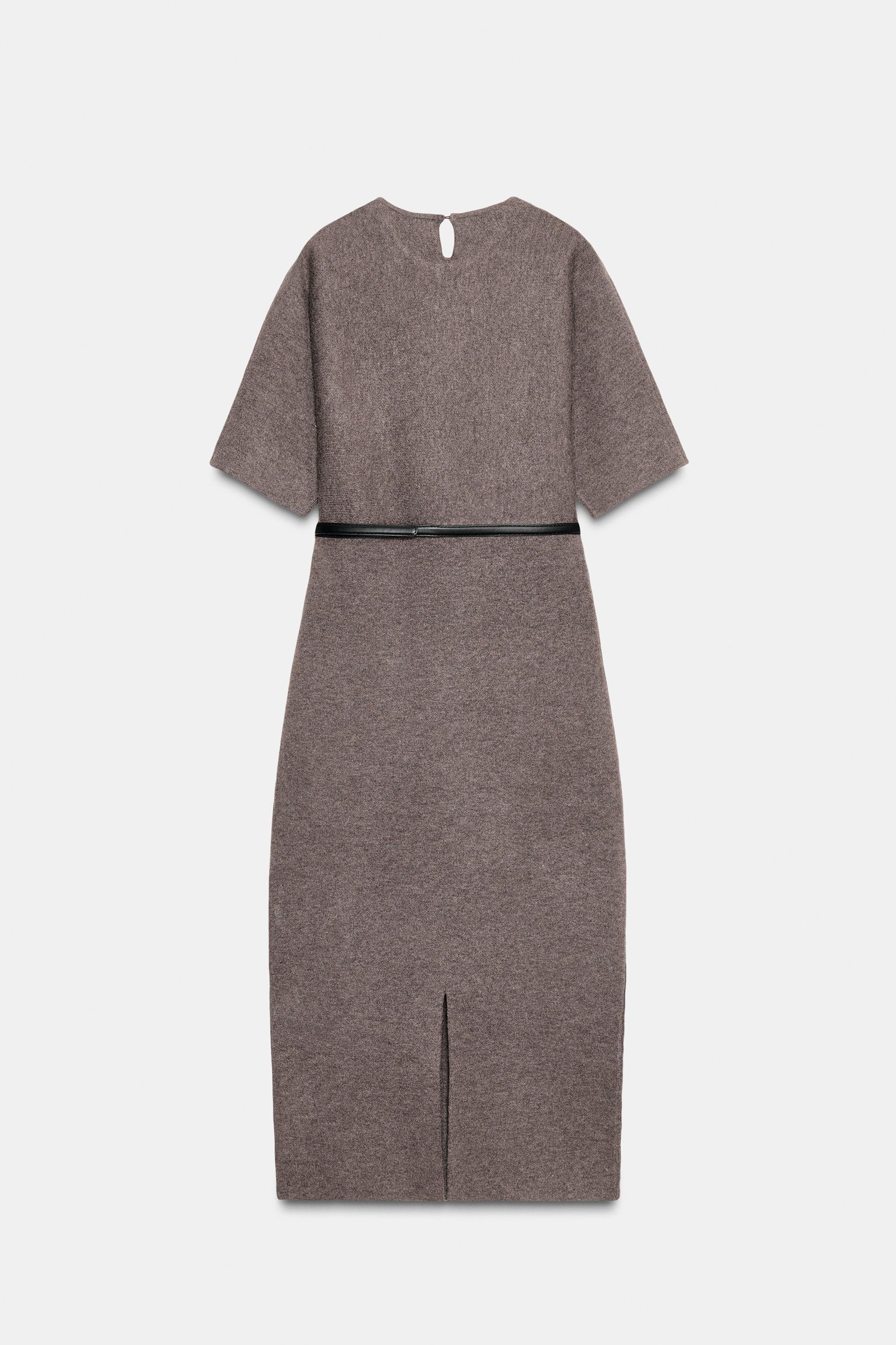 zara belted knit dress Zara Dress XL Red Long Sleeve Round Neck Belted Midi Knit Top