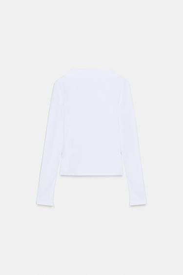 T-SHIRT CRÊPE À COL CHEMINÉE - Blanc de Zara - Image 6