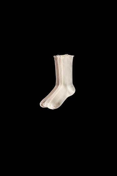 Zara THREE-PACK OF TERRYCLOTH LONG SOCKS - Light beige - Image 0