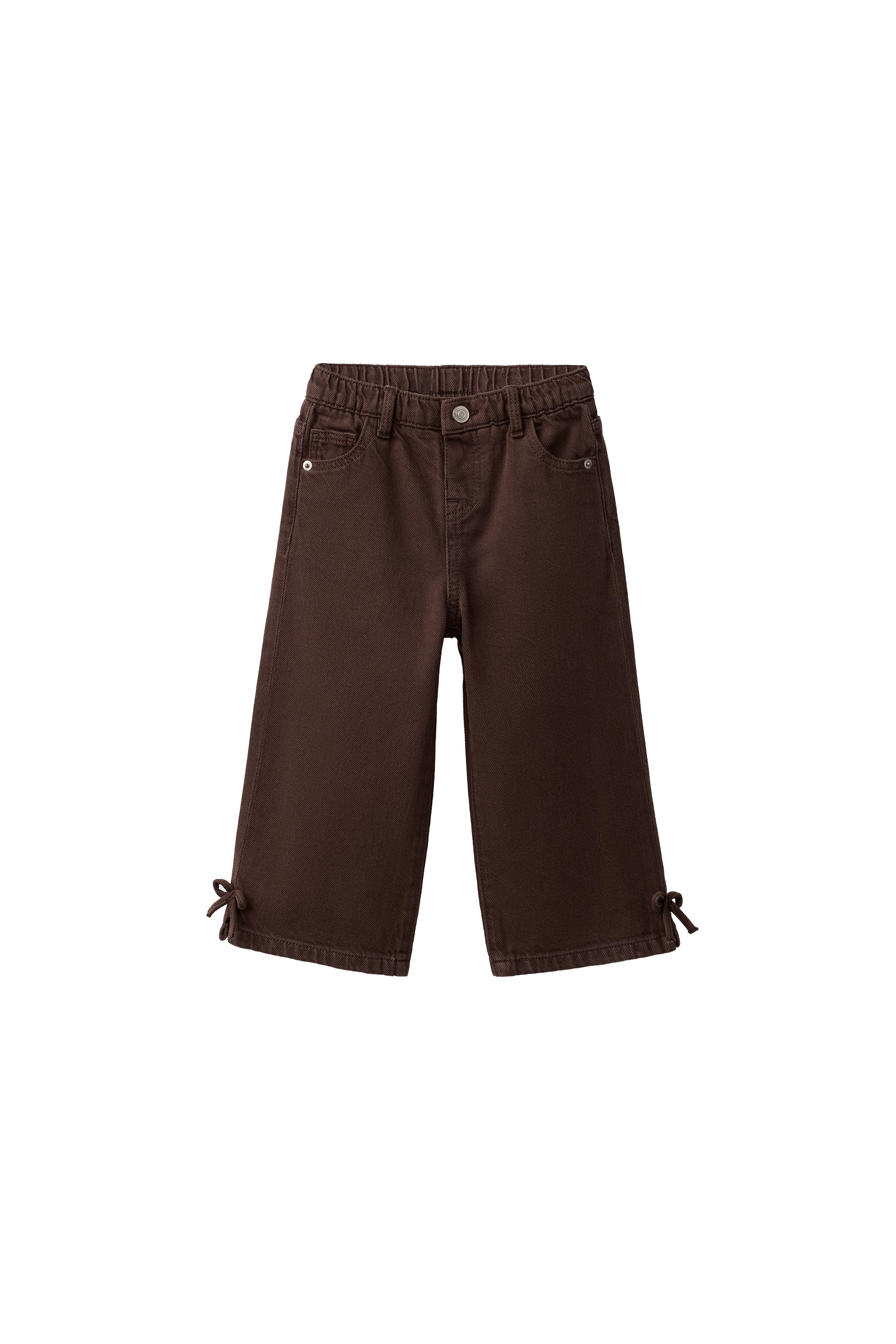 BOW DETAIL WIDE LEG JEANS — Brown