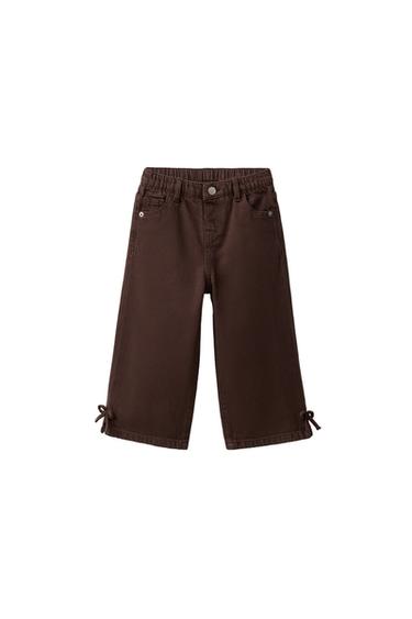 Zara BOW DETAIL WIDE LEG JEANS - Brown - Image 0