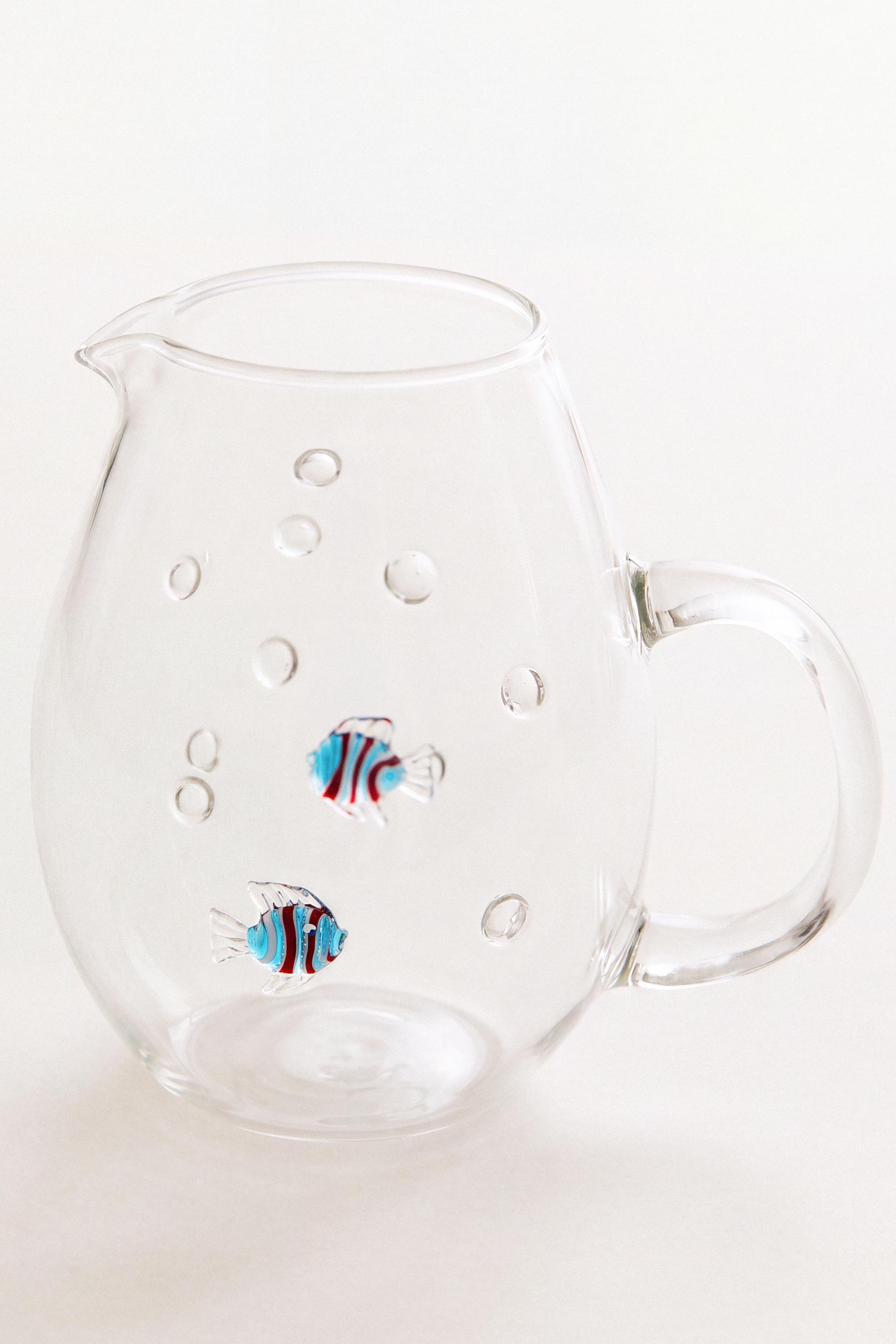 FISH AND BUBBLE BOROSILICATE GLASS PITCHER — Blue