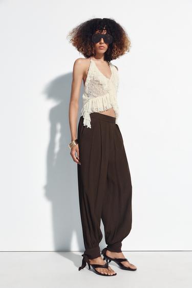 PANTALÓN BOMBACHO LAZOS - Marrón oscuro de Zara