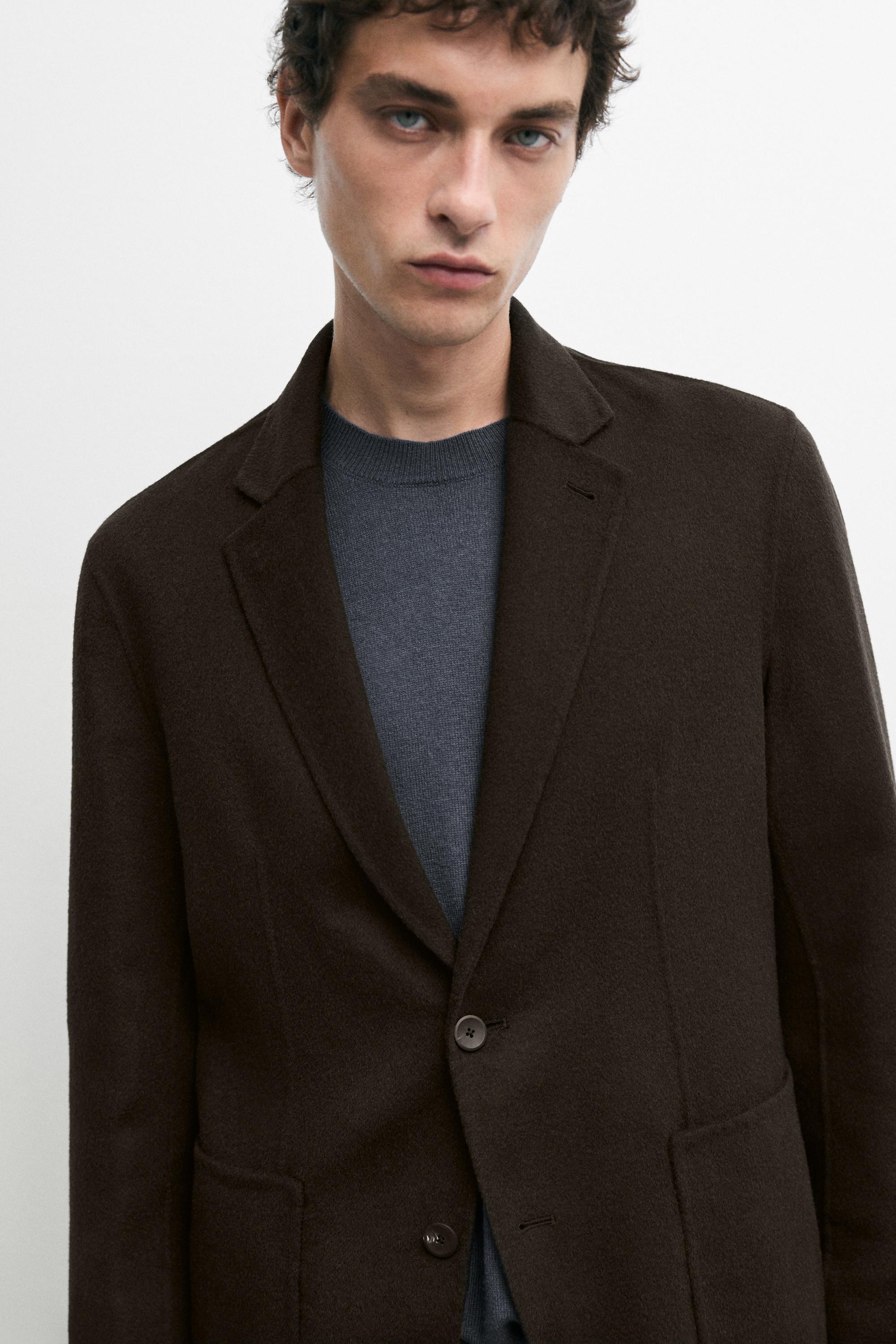 Double-layer wool blend blazer
