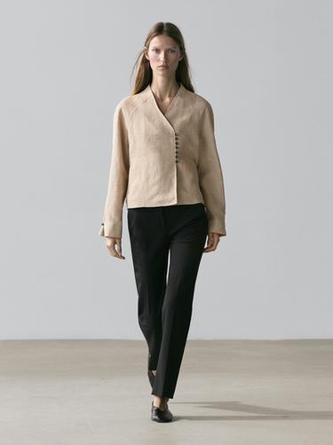 Zara Cropped 100% linen jacket - Beige - Image 0