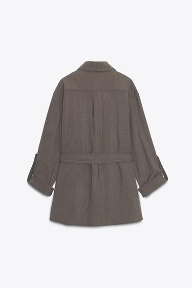 ROLL-UP SLEEVE SHIRT WITH BELT - camel by Zara - Image 6