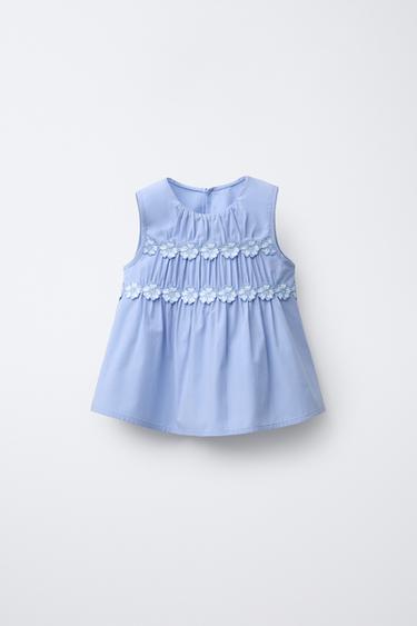 BLUSA PLIEGUES FLORES - Azul de Zara - Imagen 0