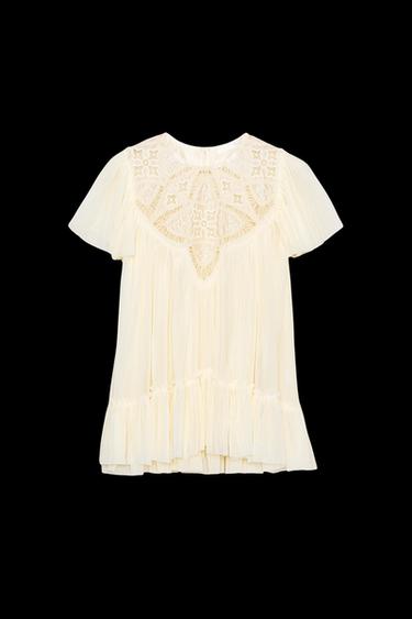 Zara EMBROIDERED FLOWY TOP - Vanilla - Image 0