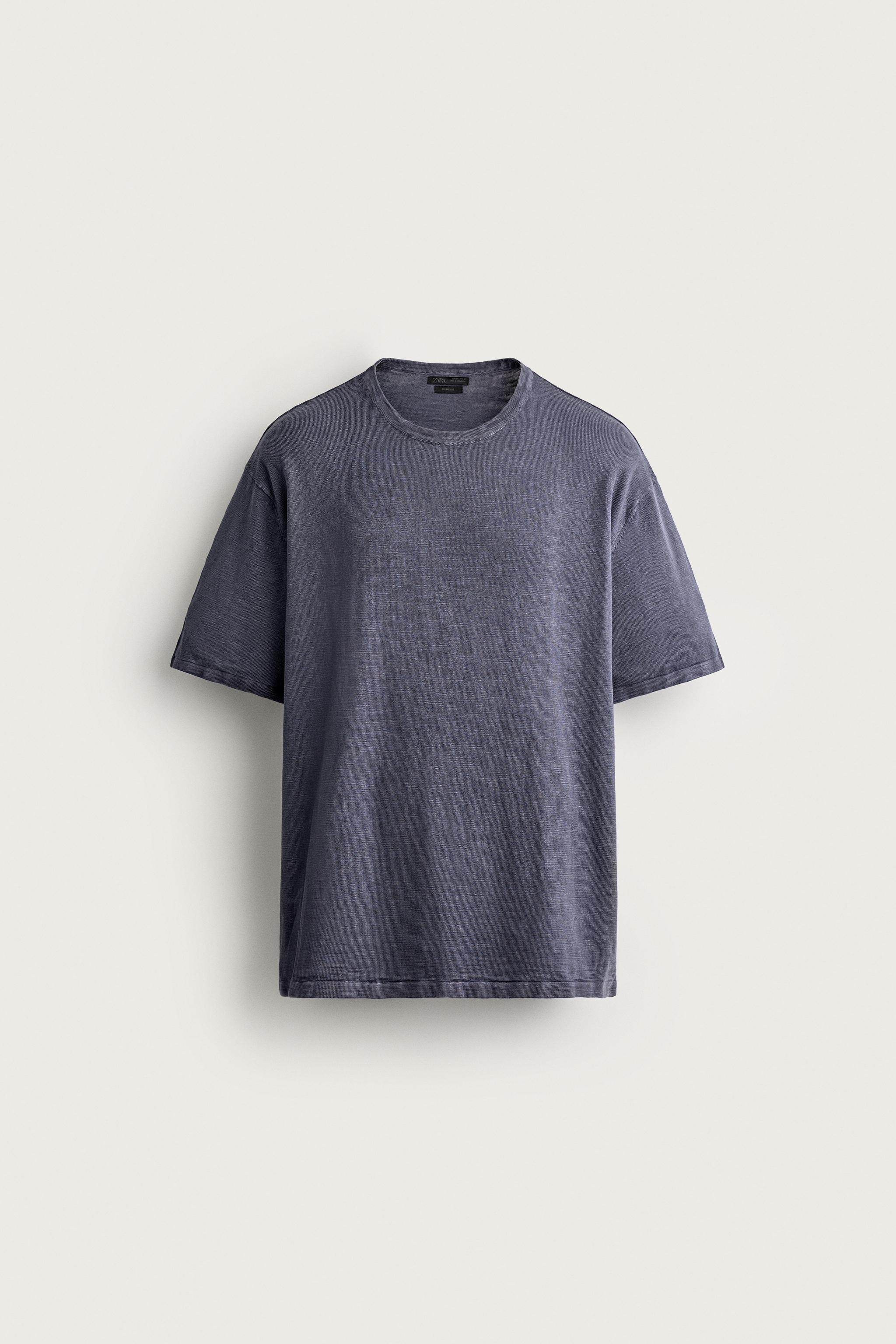 IRREGULAR TEXTURE KNIT T-SHIRT — Ink blue