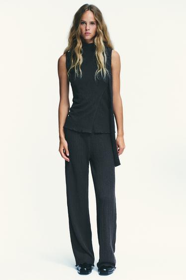 TEXTURED STRAIGHT-LEG TROUSERS - Blue / Grey by Zara