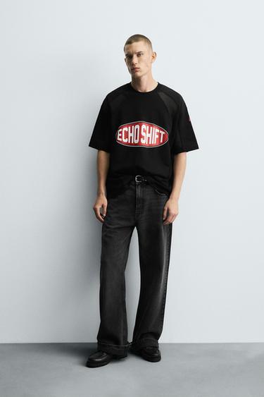 Zara COMBINATION GRAPHIC T-SHIRT - Black