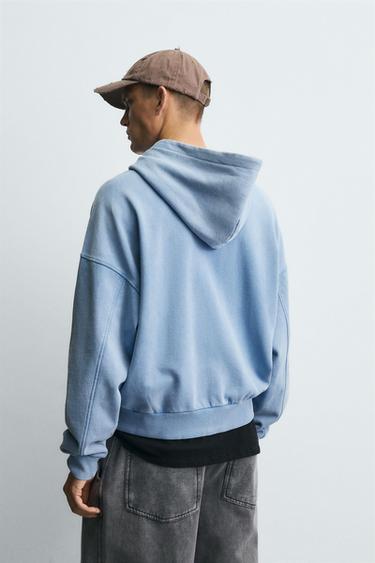 SWEAT DÉLAVÉ ZIPPÉ À CAPUCHE - Bleu clair de Zara - Image 2