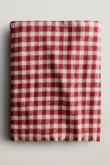 CHRISTMAS GINGHAM FRINGE BLANKET — Red 1