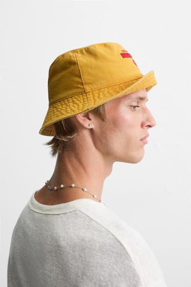 CONTRAST EMBROIDERY BUCKET HAT - Mustard by Zara - Image 3
