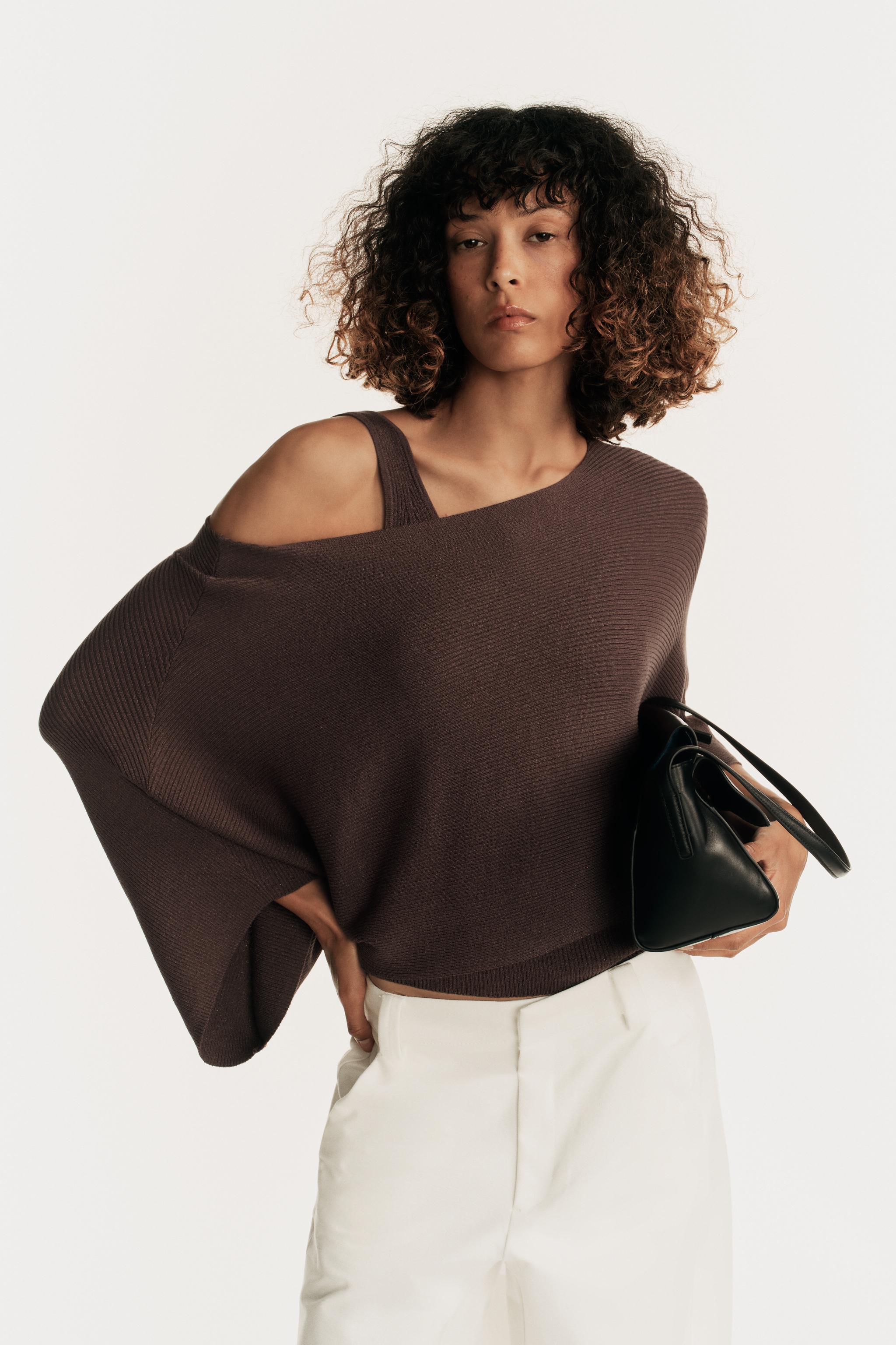 CROPPED CAPE JUMPER — Brown