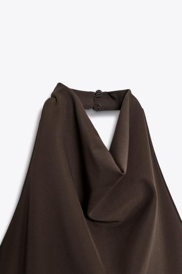 HALTERNECK DRESS WITH MATCHING DETAIL - Brown by Zara - Image 7
