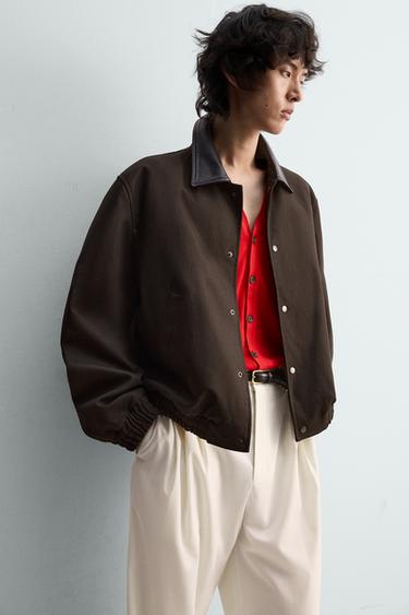 RELAXED FIT CONTRAST COLLAR JACKET - Brown by Zara - Image 6