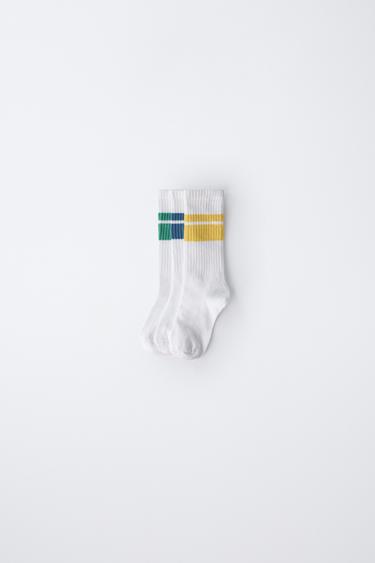 PACK TRES CALCETINES BANDAS - Blanco de Zara