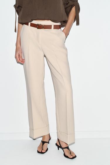 PANTALÓN BAJO VUELTA CINTURÓN - Crudo de Zara