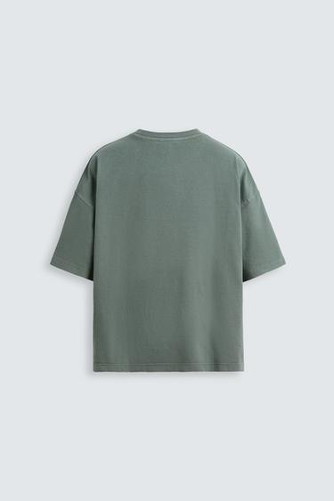 Zara WASHED LIGHT WEIGHT BOXY FIT T-SHIRT - Washed green