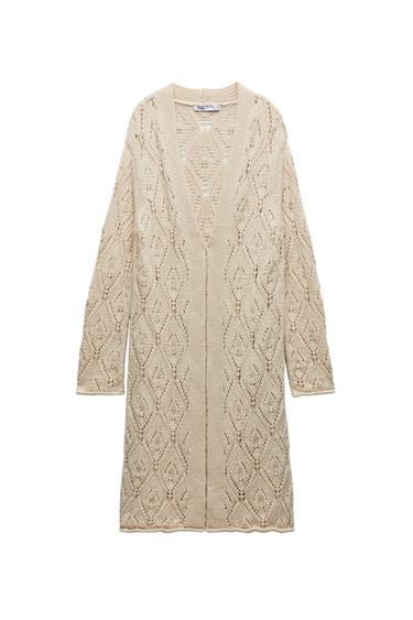 LONG POINTELLE KNIT CARDIGAN