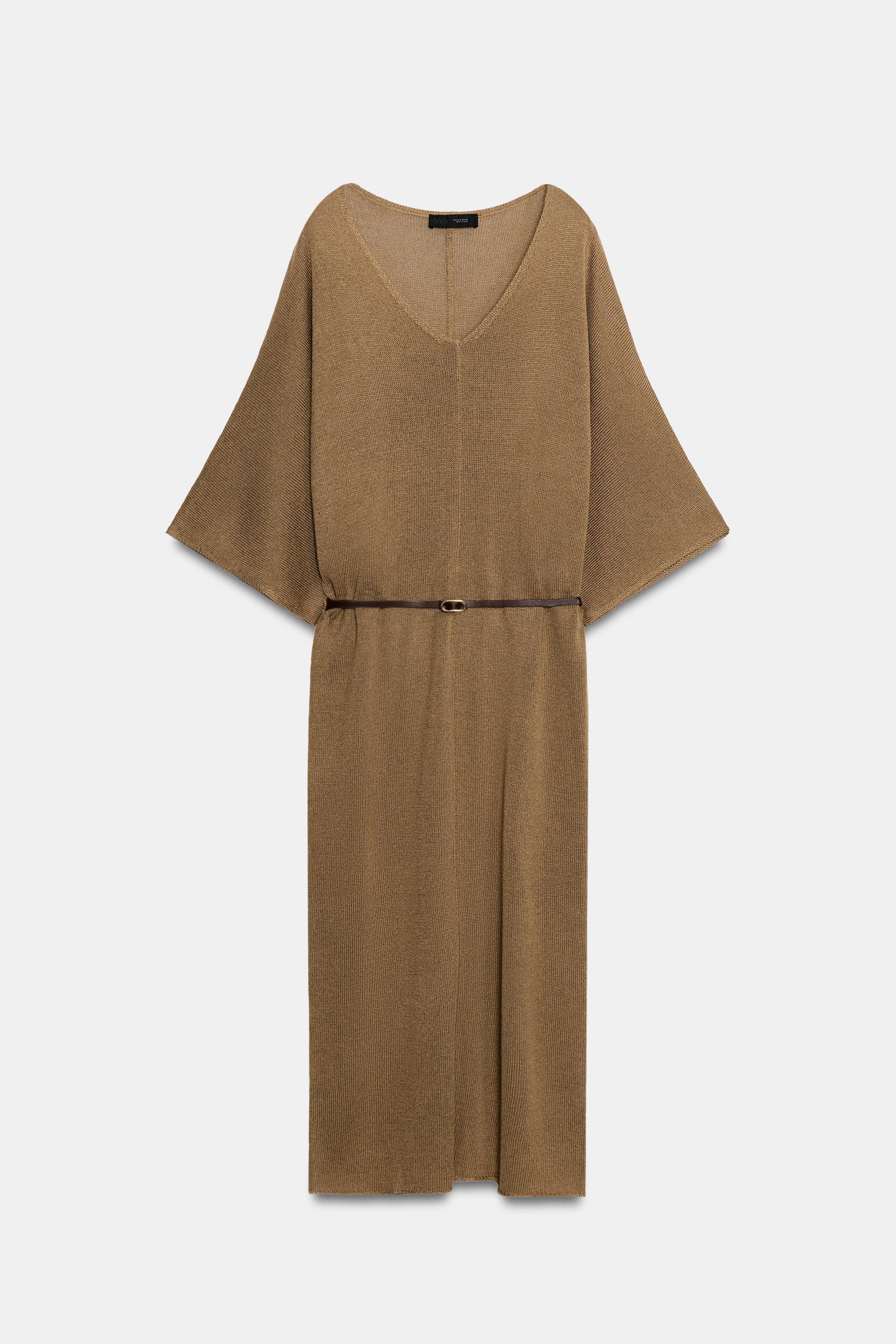 BELTED KNIT MIDI DRESS