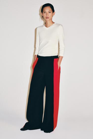 QUẦN ỐNG RỘNG PHỐI VIỀN HÔNG ZW COLLECTION - Màu đỏ/Đen từ Zara - Hình ảnh 0